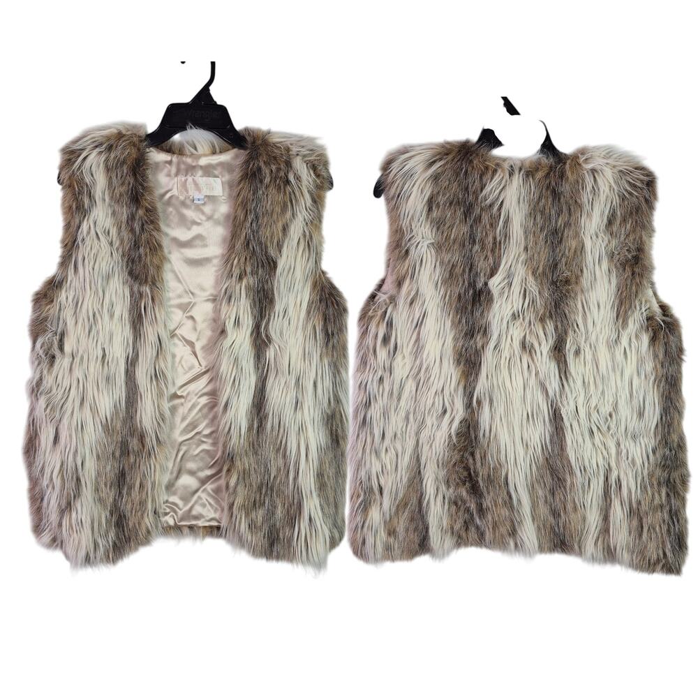 Donna Salyers Fabulous Furs Faux Fur Brown Cream Vest Small